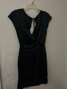 Black Cap-Sleeve Maxi Dress with Tie Back